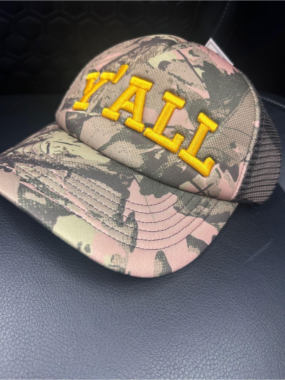Womens Camouflage 'Y'ALL' Mesh Trucker Hat - Green/Brown - Picture 3 of 7